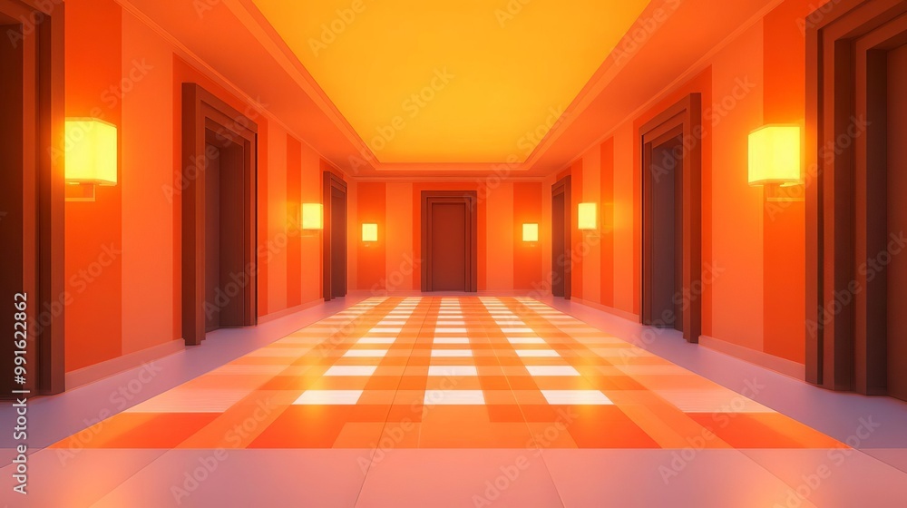 Poster 8bit video game inspired floor with blocky patterns for dynamic movement simulation