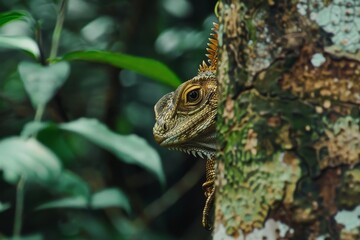 Close-Up of Camouflaged Lizard in Island Jungle