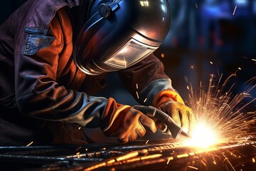Welder's Hands Forge Sparks in Metal Shop