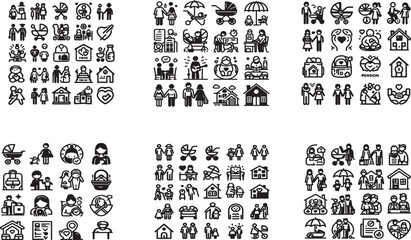 A family icon is a universally recognized symbol representing family bonds, often featuring stylized figures of parents and children. 