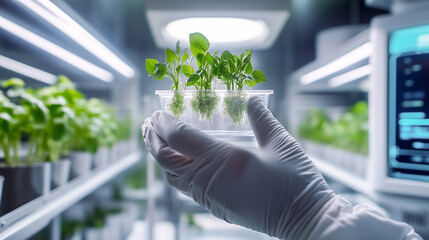 Scientist researching in lab ,experiment about plant based protein , alternative source of food ..