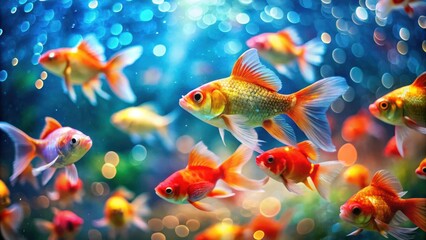 Fototapeta premium Colorful Bokeh Background with Vibrant Goldfish Swimming in a Vivid Underwater Scene