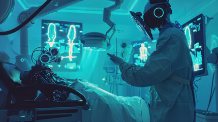 A surgeon controlling robotic tools with simple hand gestures, allowing for seamless and precise adjustments during the most complex procedures