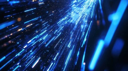 Abstract holographic beams of blue light slicing through a tech-inspired digital grid, creating a modern technology atmosphere.