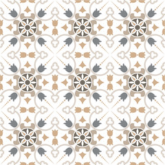 Geometric floral vintage ceramic tiles patchwork wallpaper abstract vector seamless pattern in separate layer Ornament, Traditional, Ethnic, Arabic, Turkish, Indian motifs..