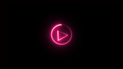 Neon glowing play button with neon circle. play button icon on black background. 3d rendering – vector illustration.