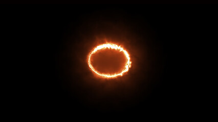 3D a burning ring of fire gradually appeared and a constant burning in a circle. Fiery yellow red ring on a black background.
