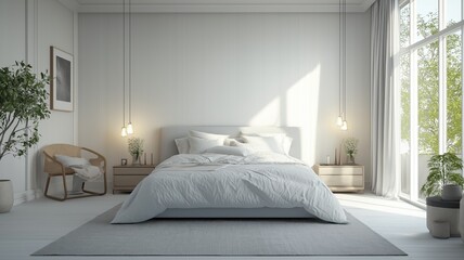 Minimalist Bedroom with Large Windows and Cozy Modern Design