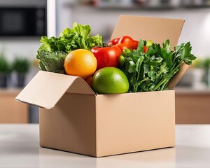Fresh Meal Kit Ingredients Ready to Unpack on a Kitchen Counter for Home Cooking