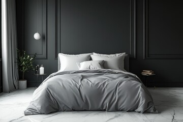 Modern Grey Bedroom with Marble Flooring and Contemporary Furniture