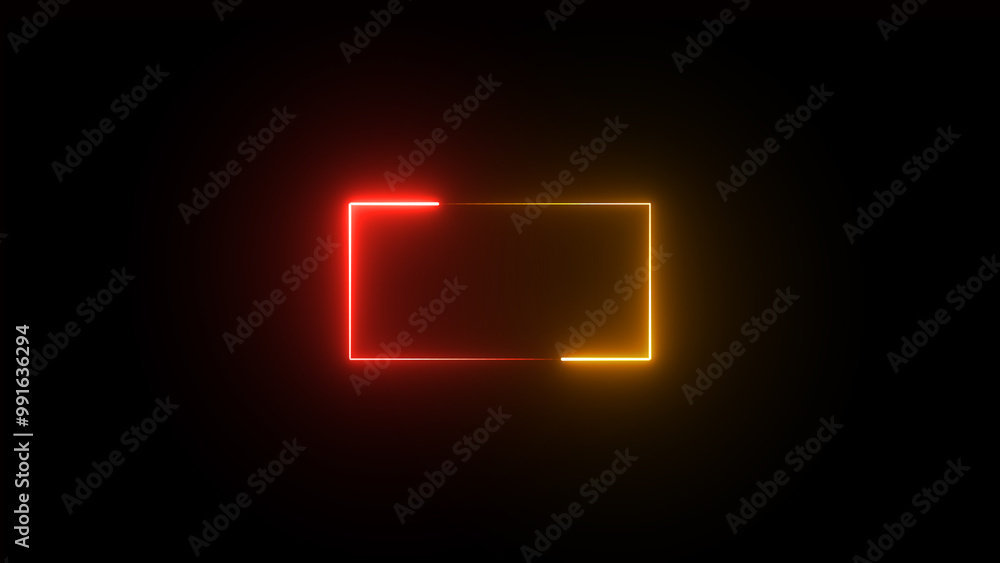 Poster glowing neon frame on background. .neon line colorful blaze globbing flushing animation..