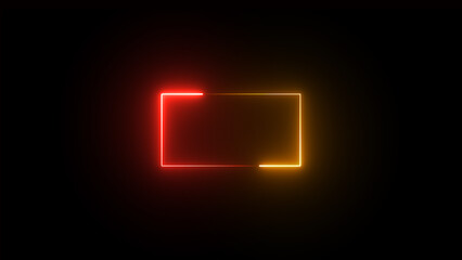 Glowing neon frame on background. .Neon line colorful blaze globbing flushing animation..