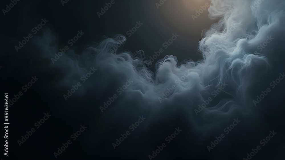 Poster a black background enveloped in dark, swirling mist with subtle light accents. the moody atmosphere 