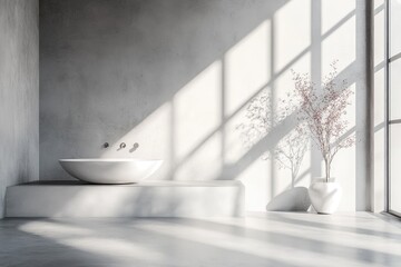 Luxurious Bathroom Interior Design with Modern Sink and Shower in Clean White