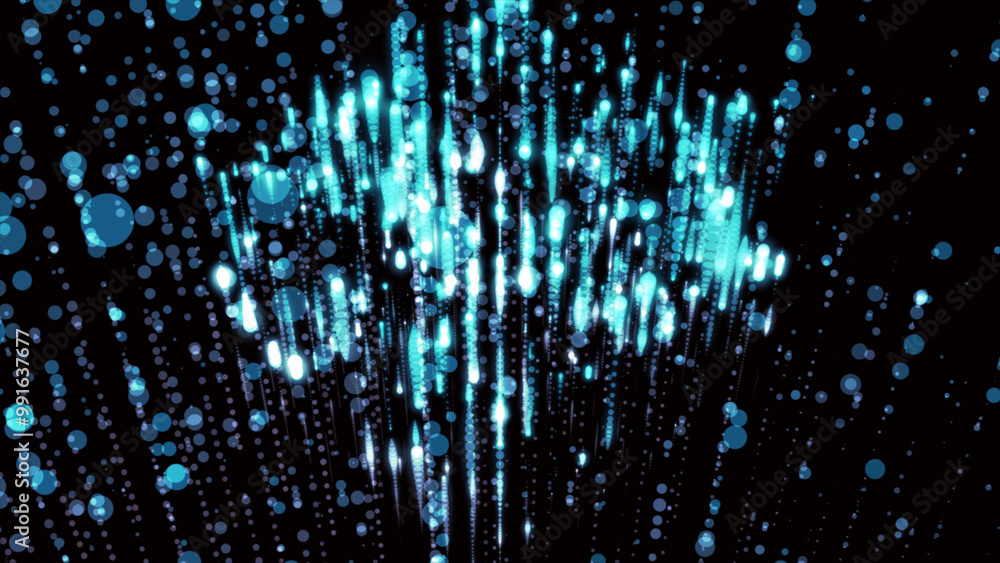 Aufkleber blue bright particles. cyberspace with blue digital falling lines. geometric flow in cyberspace. hig