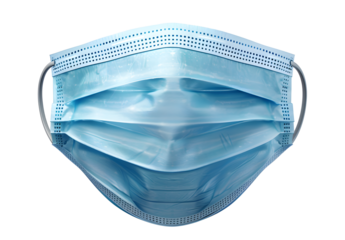 Blue medical protective face or surgical mask isolated on transparent background. Monkeypox outbreak prevention. Full Depth of Field.