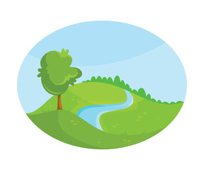Obraz premium Organic Farming Green Rural Field with Crop Growing Vector Illustration