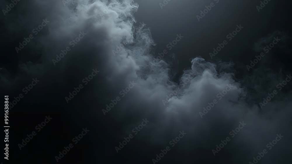 Poster a black background enveloped in dark, swirling mist with subtle light accents. the moody atmosphere 