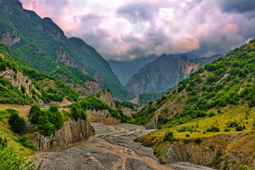 Beautiful mountain landscape during sunset in Ismayilli region of Azerbaijan