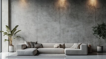 Scandinavian Style Living Room Interior with Modern Furniture and Green Plant Decor