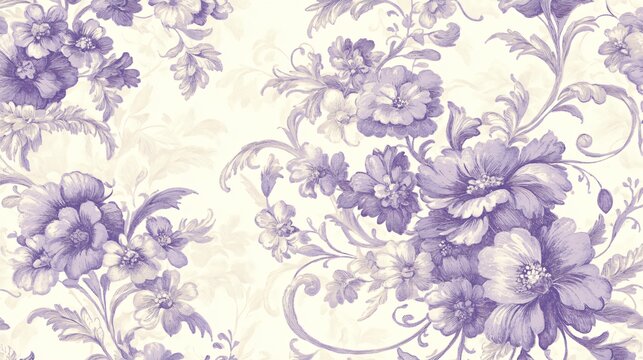 Vintage purple floral pattern with intricate details and light background.