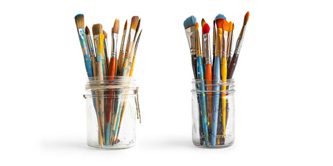 Jar of colorful paintbrushes on a Transparent Background