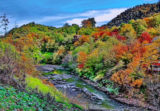 Beautiful mountain autumn landscape during sunset in Masalli region of Azerbaijan Republic