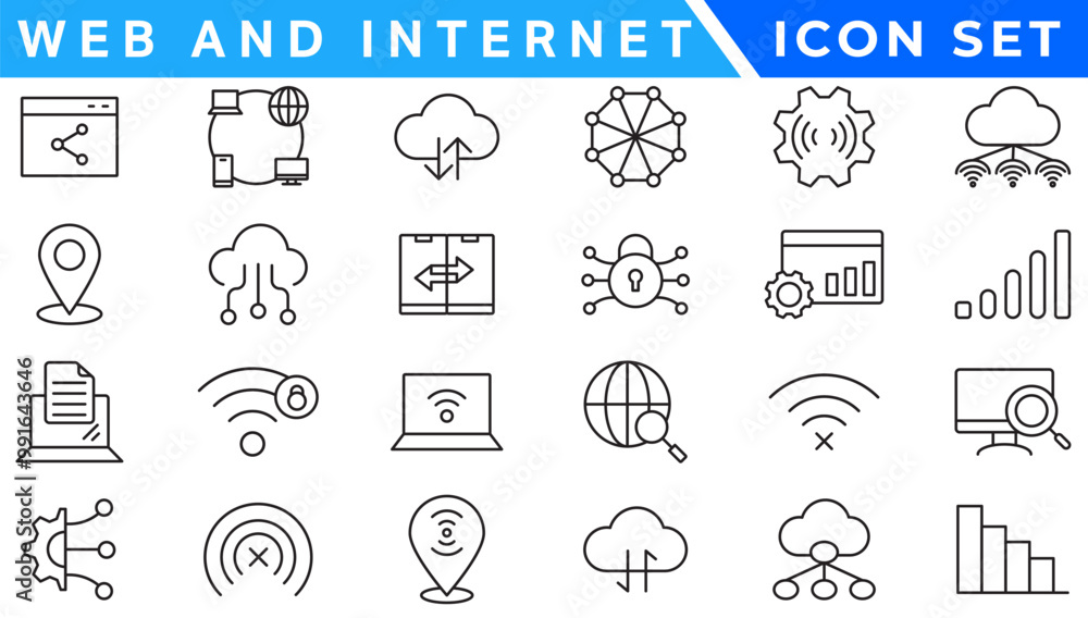 Poster web and internet line icons collection. big ui icon set in a flat design. thin outline icons pack. v