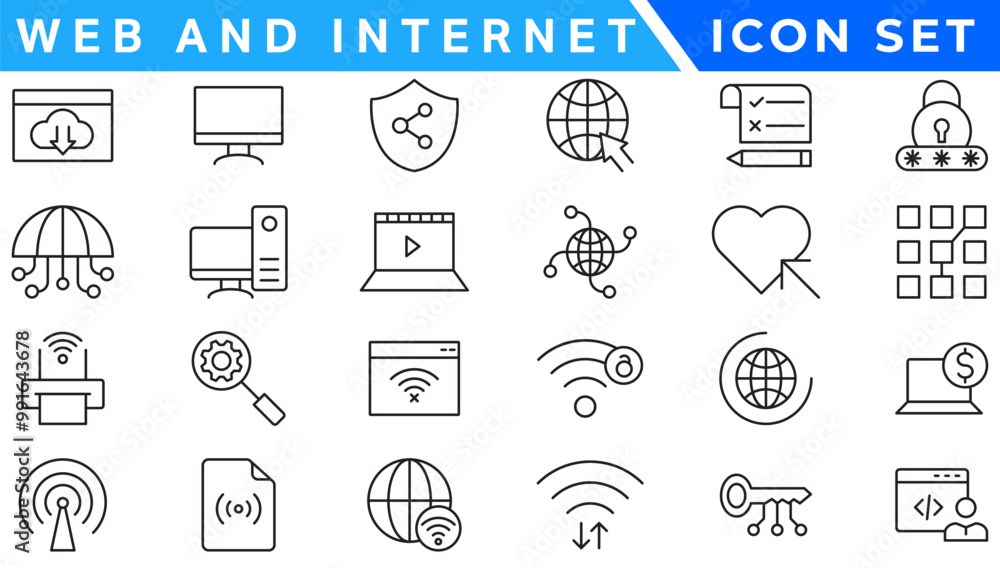 Poster web and internet line icons collection. big ui icon set in a flat design. thin outline icons pack. v