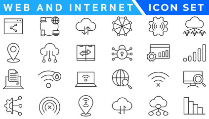 Fototapeta premium Web and internet line icons collection. Big UI icon set in a flat design. Thin outline icons pack. Vector illustration