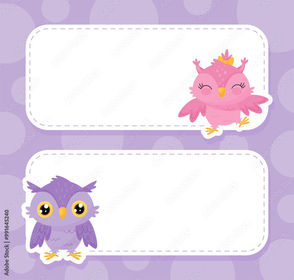 Poster funny owl empty note card with space vector template