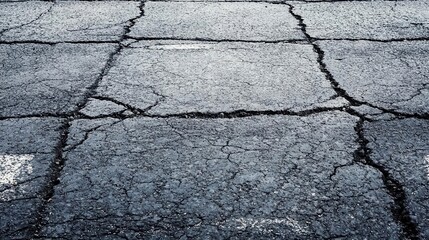 Obraz premium Street pavement with faded parking lines and small oil stains, faded parking lines, urban wear and tear