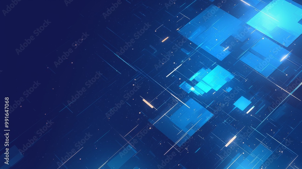 Poster dark blue geometric tech elements on a minimalist background, featuring clean lines and modern desig