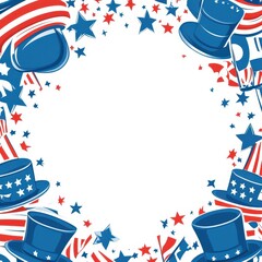 Obraz premium Colorful patriotic border with stars and hats perfect for Independence Day celebrations or festive events, greeting card with copy space in the middle