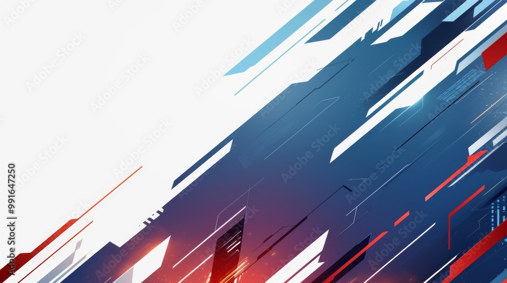 Poster dark blue geometric tech elements on a minimalist background, featuring clean lines and modern desig