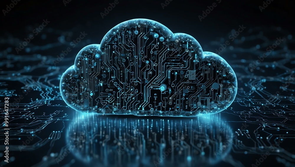 Aufkleber digital cloud with circuitry on a network background.