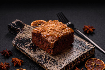 Chocolate sweet brownie cake in a square shape