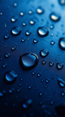 Blue Raindrop Macro Texture with Clear Bubbles and Liquid Reflections