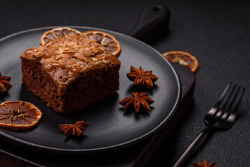 Chocolate sweet brownie cake in a square shape