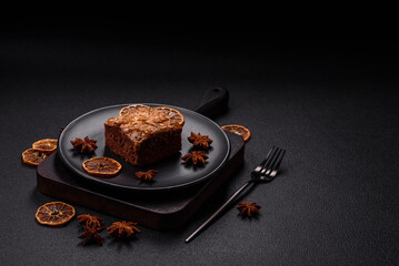 Chocolate sweet brownie cake in a square shape