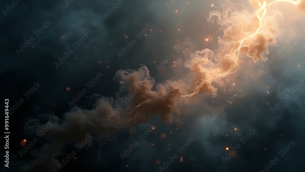 Poster a dark, smoky texture with subtle wisps of ethereal light cutting through the shadows, creating a my