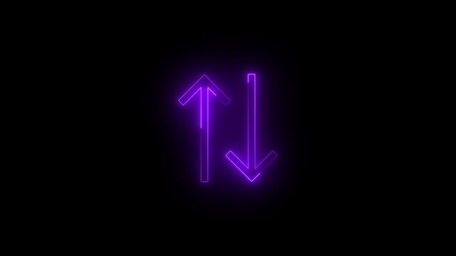 Neon sort icon purple glowing black background animation