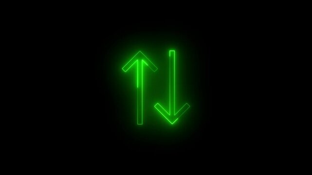 Neon sort icon green glowing black background animation