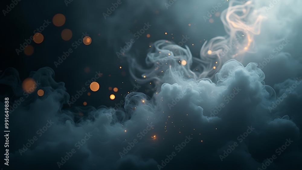 Poster a dark, smoky texture with subtle wisps of ethereal light cutting through the shadows, creating a my