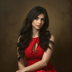 Naklejka premium Una mujer de sangre latina, que luce con elegancia un lindo vestido rojo