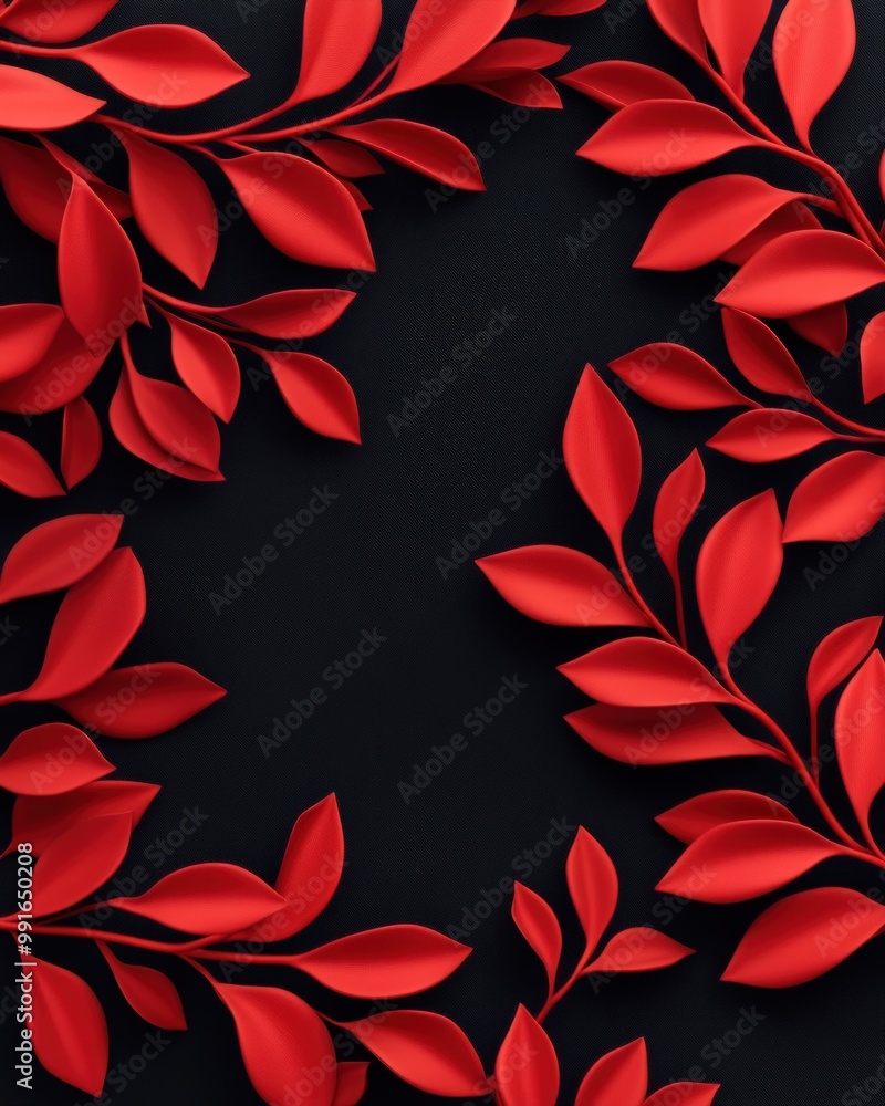 Poster elegant design with vivid red leaves on a dark background, creating a striking contrast and sophisti