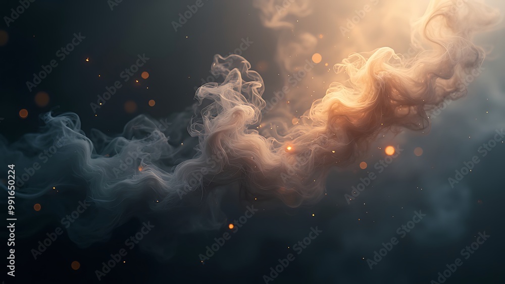 Poster a dark, smoky texture with subtle wisps of ethereal light cutting through the shadows, creating a my