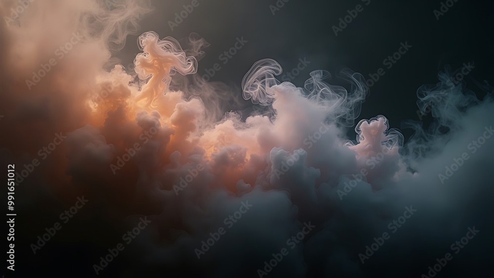 Poster a dark, smoky texture with subtle wisps of ethereal light cutting through the shadows, creating a my