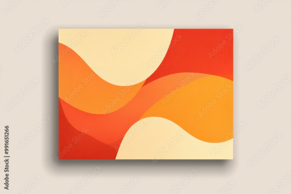 Poster abstract orange and red card design with smooth wavy patterns on a minimalist background