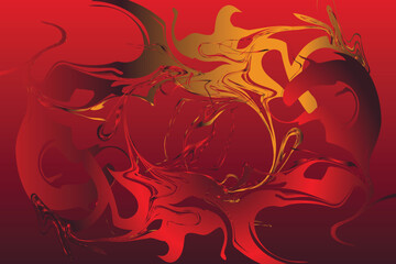 Abstract fluid art with flowing shapes in vibrant red tones.